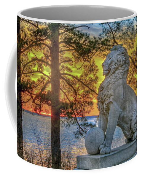 Lions Bridge Coffee Mug featuring the photograph Lion at Sunset by Jerry Gammon