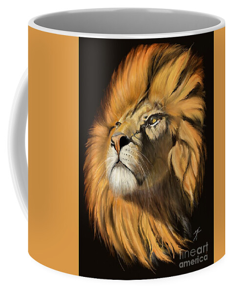 Animal Coffee Mug featuring the digital art Lion face 2 by Darren Cannell