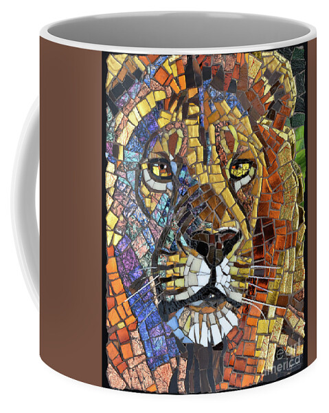 Cynthie Fisher Coffee Mug featuring the painting Lion Glass Mosaic by Cynthie Fisher
