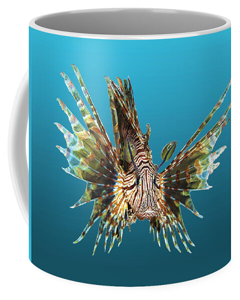 Lionfish Coffee Mug featuring the photograph Lionfish - Magnificent portraiture on a blue gradient background - by Ute Niemann