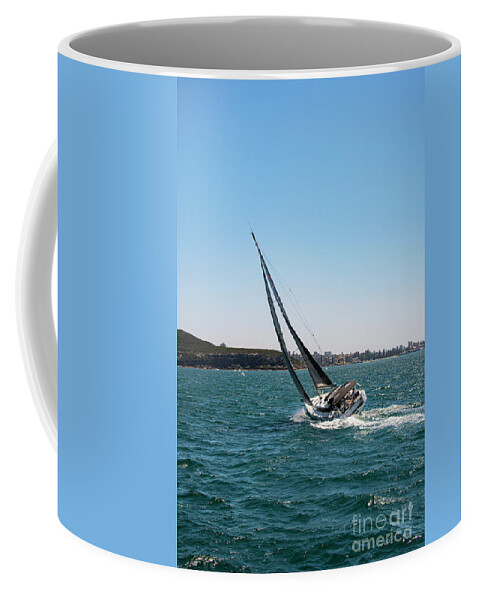 Sydney Coffee Mug featuring the photograph Listing Sailboat in Sydney Harbour by Bob Phillips