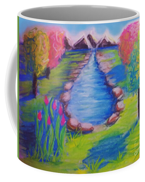 Little Coffee Mug featuring the drawing Little Autumn Dam Pastel Chalk Drawing Digitally Altered by Delynn Addams