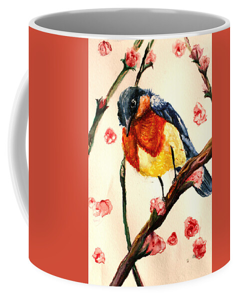 Watercolor Coffee Mug featuring the painting Little Bird 5 by Medea Ioseliani
