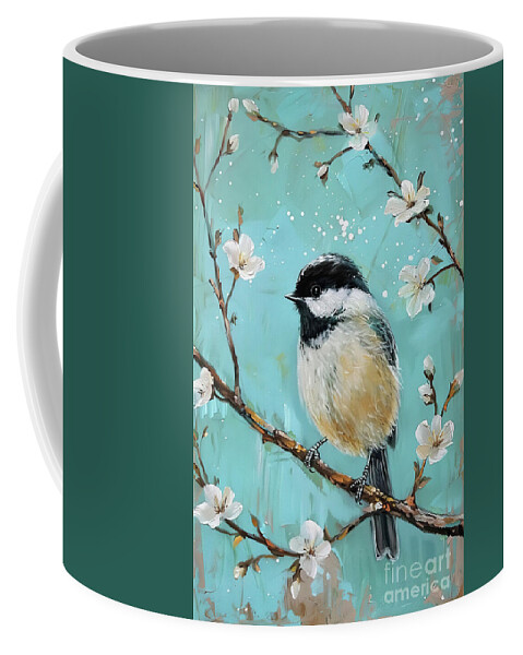 Black Capped Chickadee Coffee Mug featuring the painting Little Chickadee In A Tree 2 by Tina LeCour