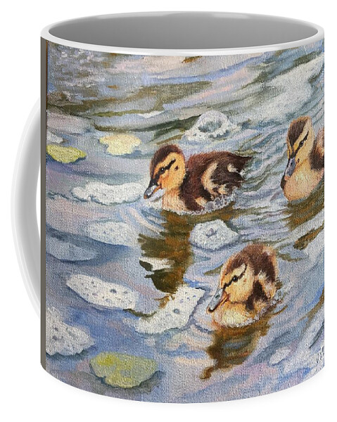 Ducks Coffee Mug featuring the painting Little Ducks by Judy Rixom