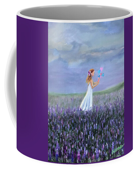 Girl Coffee Mug featuring the painting Little Girls, Hearts and Flowers by Deborah Naves