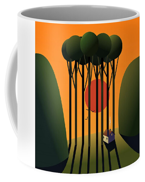 Trees Coffee Mug featuring the digital art Little House Beneath the Trees by Fatline Graphic Art