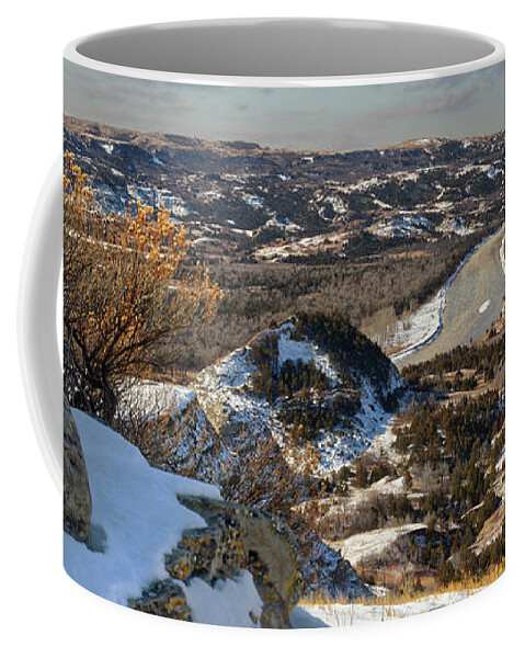 Little Missouri Coffee Mug featuring the photograph Little Missouri viewed from overlook at Theodore Roosevelt National Park - North Unit by Peter Herman