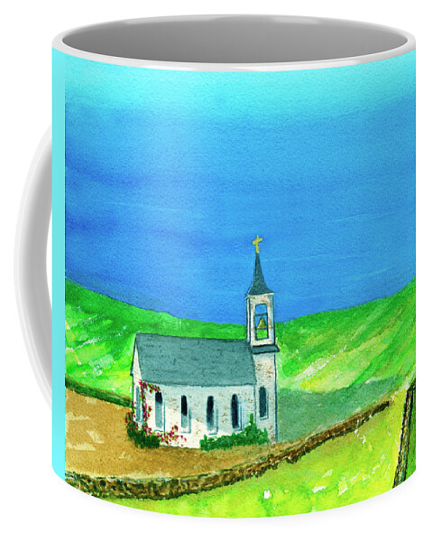 Seascape Coffee Mug featuring the painting Little White Church By The Sea by Deborah League