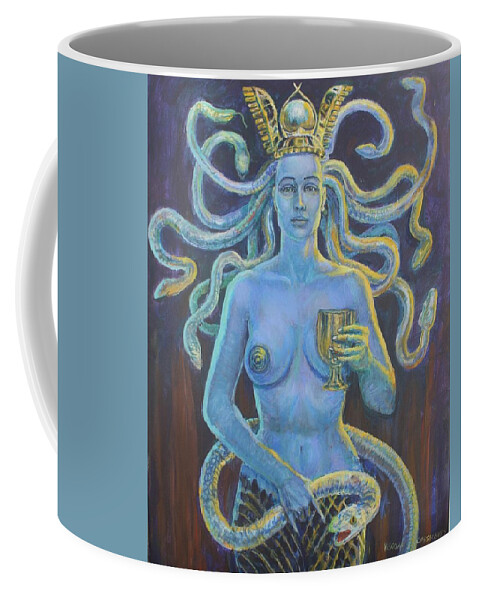 Medusa Coffee Mug featuring the painting Lmedusa. Snake Goddess by Veronica Cassell vaz