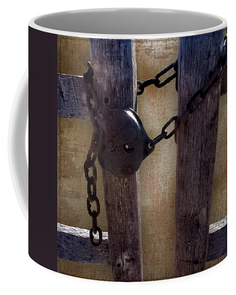 Gate Coffee Mug featuring the photograph Locked Country Gate by Leslie Montgomery