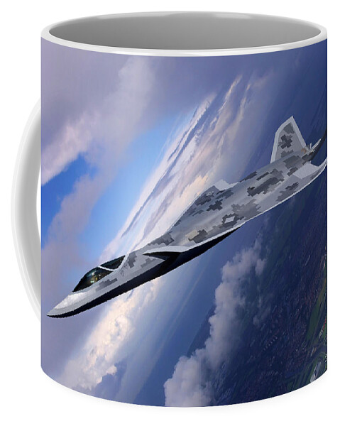 Lmt Coffee Mug featuring the digital art Lockheed LMT Raven II Vertical Climb by Custom Aviation Art