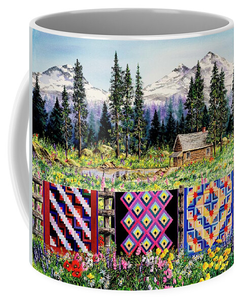 Mountains Coffee Mug featuring the painting Log Cabin Quilts by Diane Phalen
