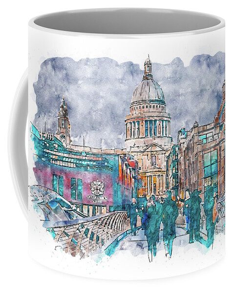 London Street Coffee Mug featuring the painting London Cityscape - 07 by AM FineArtPrints