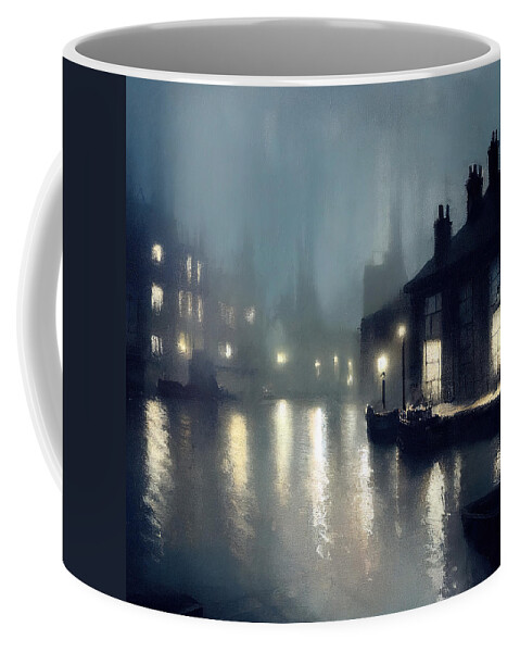 London Coffee Mug featuring the painting London docks in the Victorian era, 04 by AM FineArtPrints