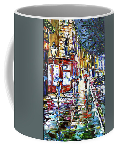 London At Night Coffee Mug featuring the painting London, Night Rain by Mirek Kuzniar