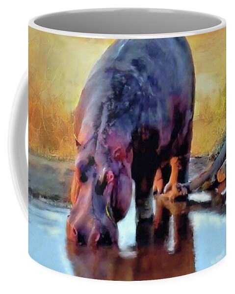 Hippopotamus Coffee Mug featuring the painting Lonely Hippo  by Joel Smith