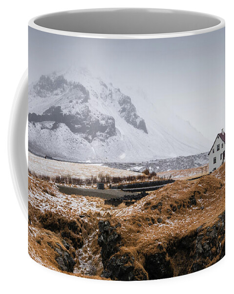 Icelandic Landscape Coffee Mug featuring the photograph Lonely house in winter Iceland #3 by Michalakis Ppalis