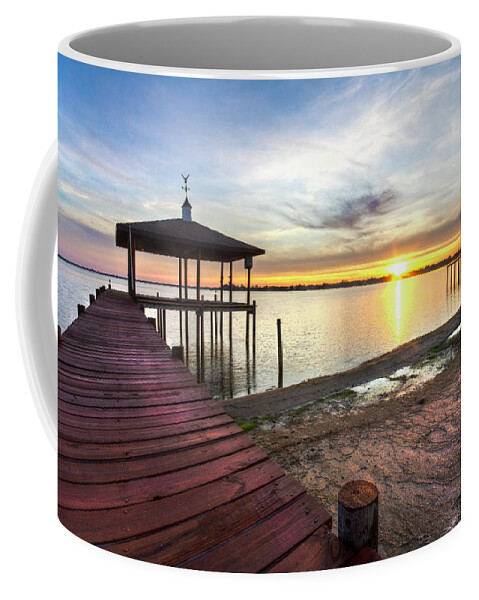 Clouds Coffee Mug featuring the photograph Long Sunset Dock by Debra and Dave Vanderlaan
