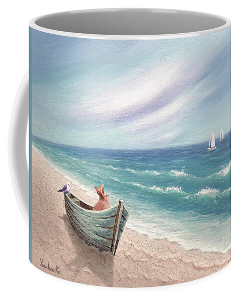 Bunny Coffee Mug featuring the painting Longing by Yoonhee Ko