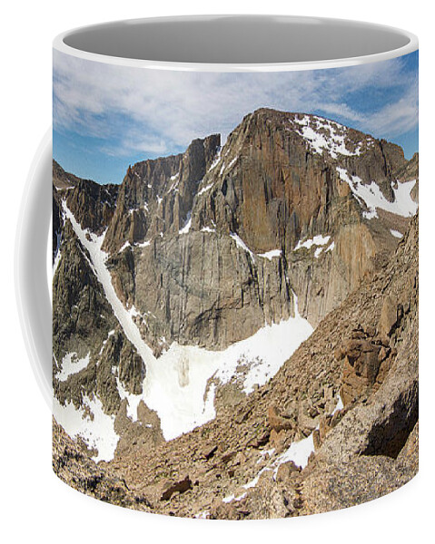 Longs Peak Coffee Mug featuring the photograph Longs Peak Diamond Panorama by Aaron Spong