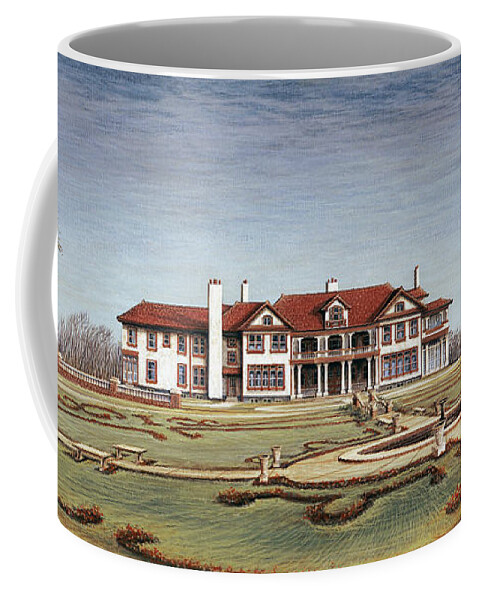 Architectural Landscape Coffee Mug featuring the painting Longview Farm Mansion and Gardens by George Lightfoot