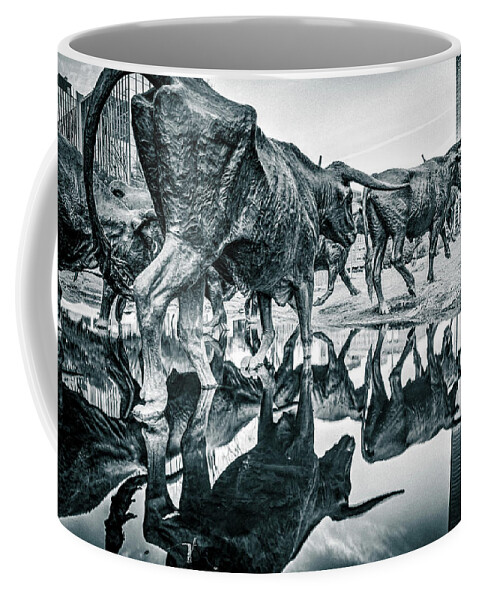 Dallas Skyline Coffee Mug featuring the photograph Looking Up At Longhorns - Dallas Texas Selenium Silver by Gregory Ballos