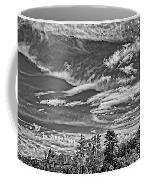 B&w Coffee Mug featuring the photograph Lots of Clouds Over The Masters School by Russ Considine