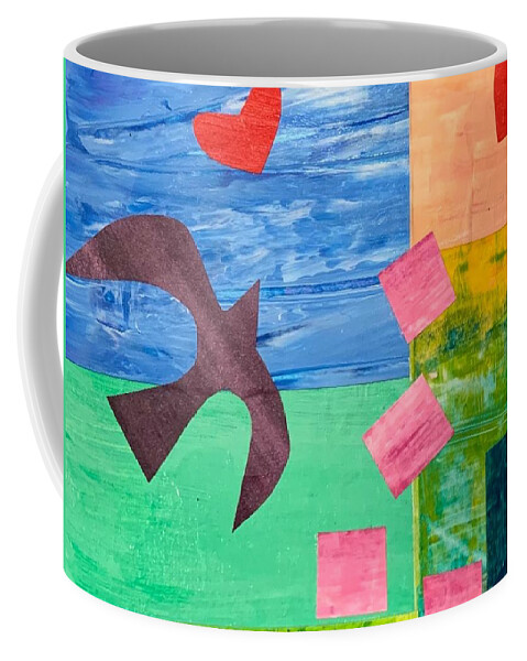 Mixed Media Coffee Mug featuring the mixed media Love And Peace, Dove with Hearts by Julia Malakoff