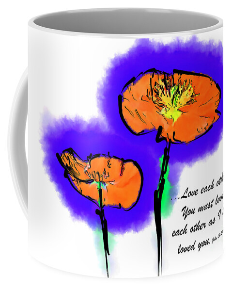 Abstract Coffee Mug featuring the digital art Love Each Other Two Poppies by Kirt Tisdale