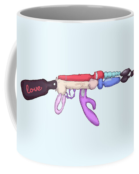 Sex Toy Coffee Mug featuring the drawing Love Gun by Ludwig Van Bacon
