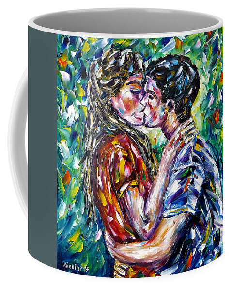 Lovers In Spring Coffee Mug featuring the painting Love Kiss In Spring by Mirek Kuzniar