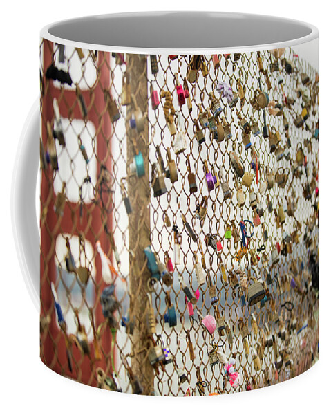 Locks Coffee Mug featuring the photograph Love Locks Over The Golden Gate by Todd Aaron