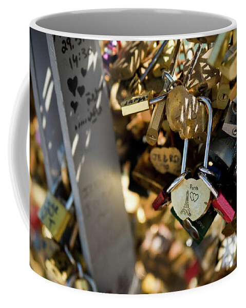 Pont Des Arts Coffee Mug featuring the photograph Lovers Locks, Pont des Arts by Bryan Rierson