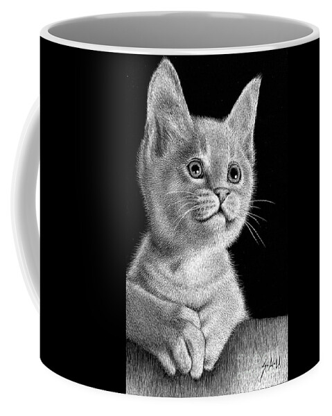 Kitten Coffee Mug featuring the drawing Loving Gaze by Sheryl Unwin