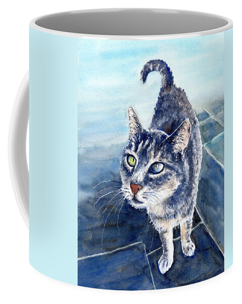 Cat Coffee Mug featuring the painting Loving Gray Kitty by Carlin Blahnik CarlinArtWatercolor