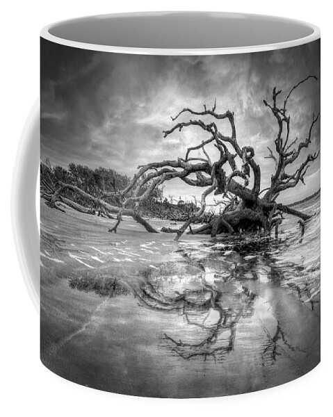 Clouds Coffee Mug featuring the photograph Low Tide Reflections Jeykll Island Dawn Black and White by Debra and Dave Vanderlaan