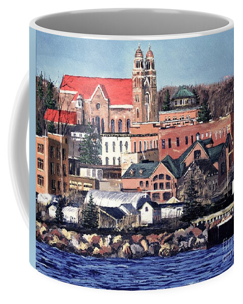 Marquette Coffee Mug featuring the painting Lower Harbor-Marquette Michigan by Tim Lindquist