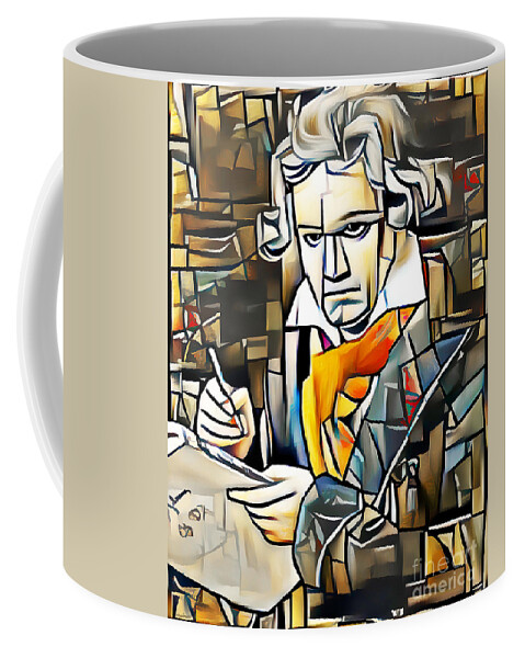 Wingsdomain Coffee Mug featuring the photograph Ludwig van Beethoven In Vibrant Contemporary Cubism Colors 20210512 by Wingsdomain Art and Photography
