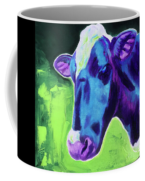 Cow Coffee Mug featuring the painting Luna in Green by Dawg Painter