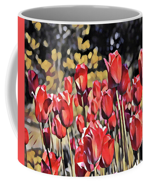 Floral Painting Coffee Mug featuring the digital art Luscious Red Tulips by Mary Gaines