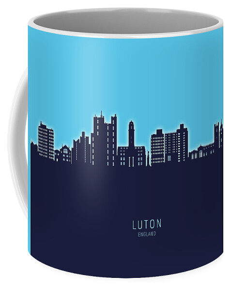 Luton Coffee Mug featuring the digital art Luton England Skyline #91 by Michael Tompsett