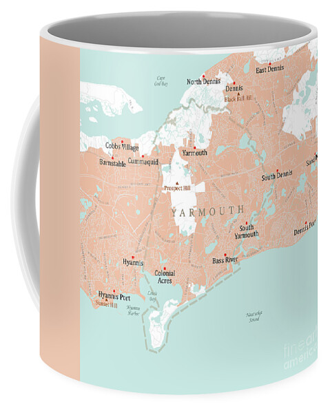 Massachusetts Coffee Mug featuring the digital art MA Barnstable Yarmouth Vector Road Map by Frank Ramspott