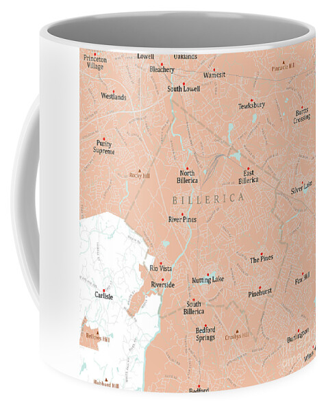 Massachusetts Coffee Mug featuring the digital art MA Middlesex Billerica Vector Road Map by Frank Ramspott