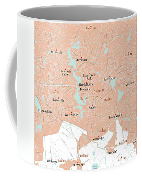 Massachusetts Coffee Mug featuring the digital art MA Middlesex Natick Vector Road Map by Frank Ramspott