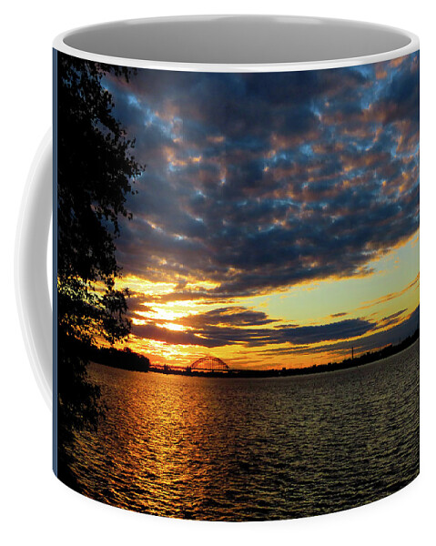 Sky Coffee Mug featuring the photograph Mackerel Sky Over the Delaware River by Linda Stern
