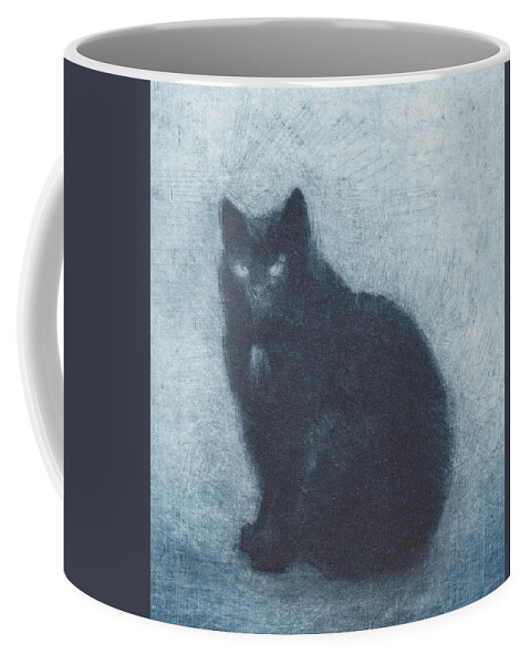Cat Coffee Mug featuring the drawing Madame Escudier - etching - cropped version by David Ladmore