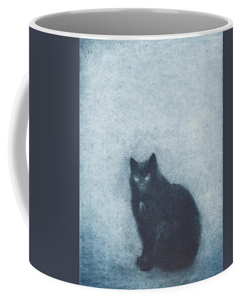 Cat Coffee Mug featuring the drawing Madame Escudier - etching by David Ladmore