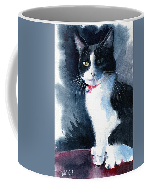 Cat Coffee Mug featuring the painting Madame Tuxedo Cat Painting by Dora Hathazi Mendes