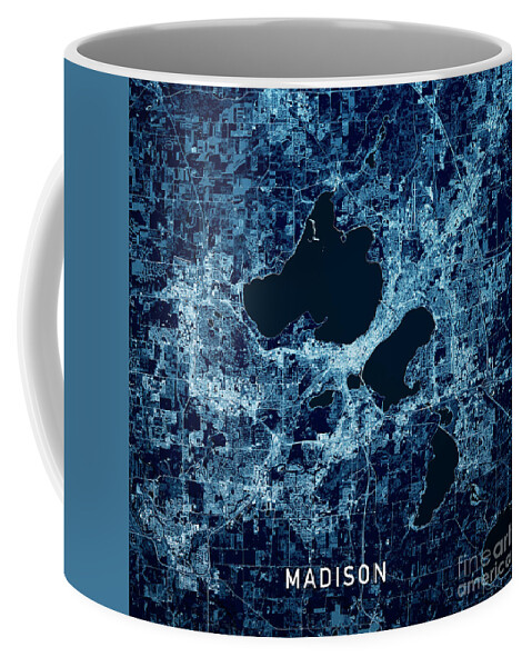 Madison Coffee Mug featuring the digital art Madison Wisconsin 3D Render Map Blue Top View Sept 2018 by Frank Ramspott